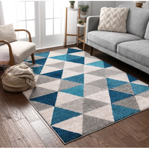 Wrought Studio Rubino Geometric Blue/Gray Area Rug & Reviews Wayfair